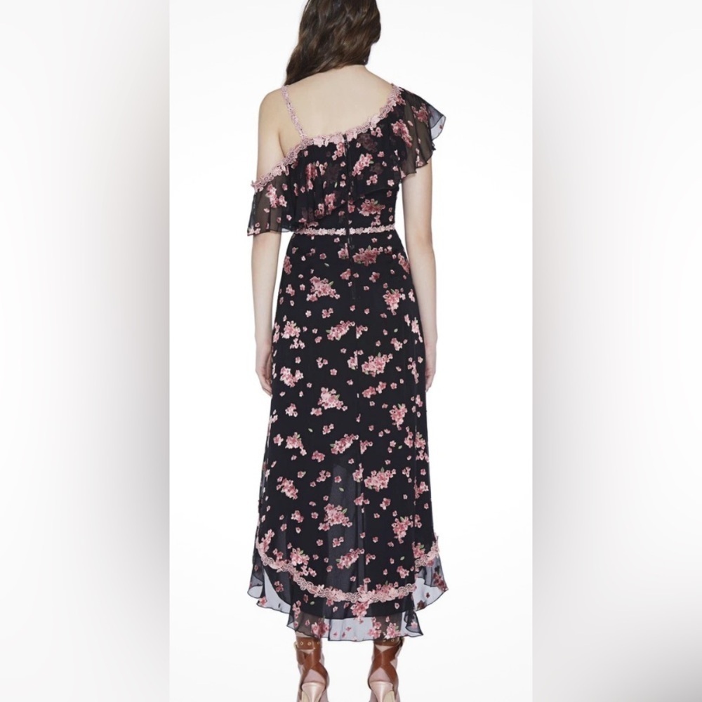 Alice + Olivia Caydon Floral ruffle one shoulder high low midi dress size 2 - Picture 2 of 15
